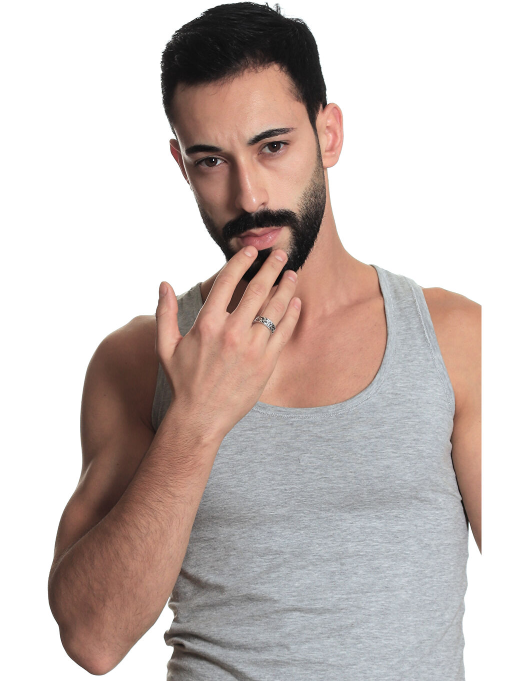 Gri Erkek Antik Gümüş Kaplama Ayarlanabilir Kabartma Dokulu Yüzük-5