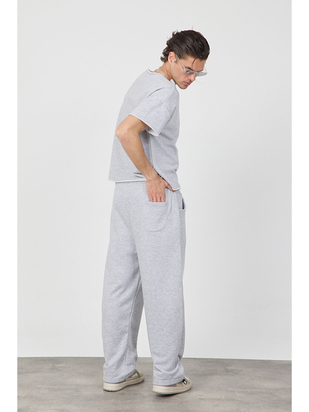 Erkek Blank Gri Ayarlanabilir Paça Eşofman Altı-4