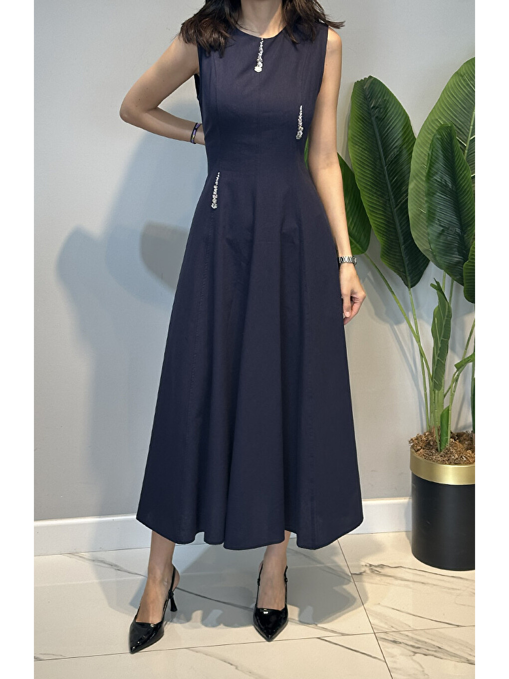 Misemramiss Minella Ceket Keten Elbise Takım 5209 Lacivert-3