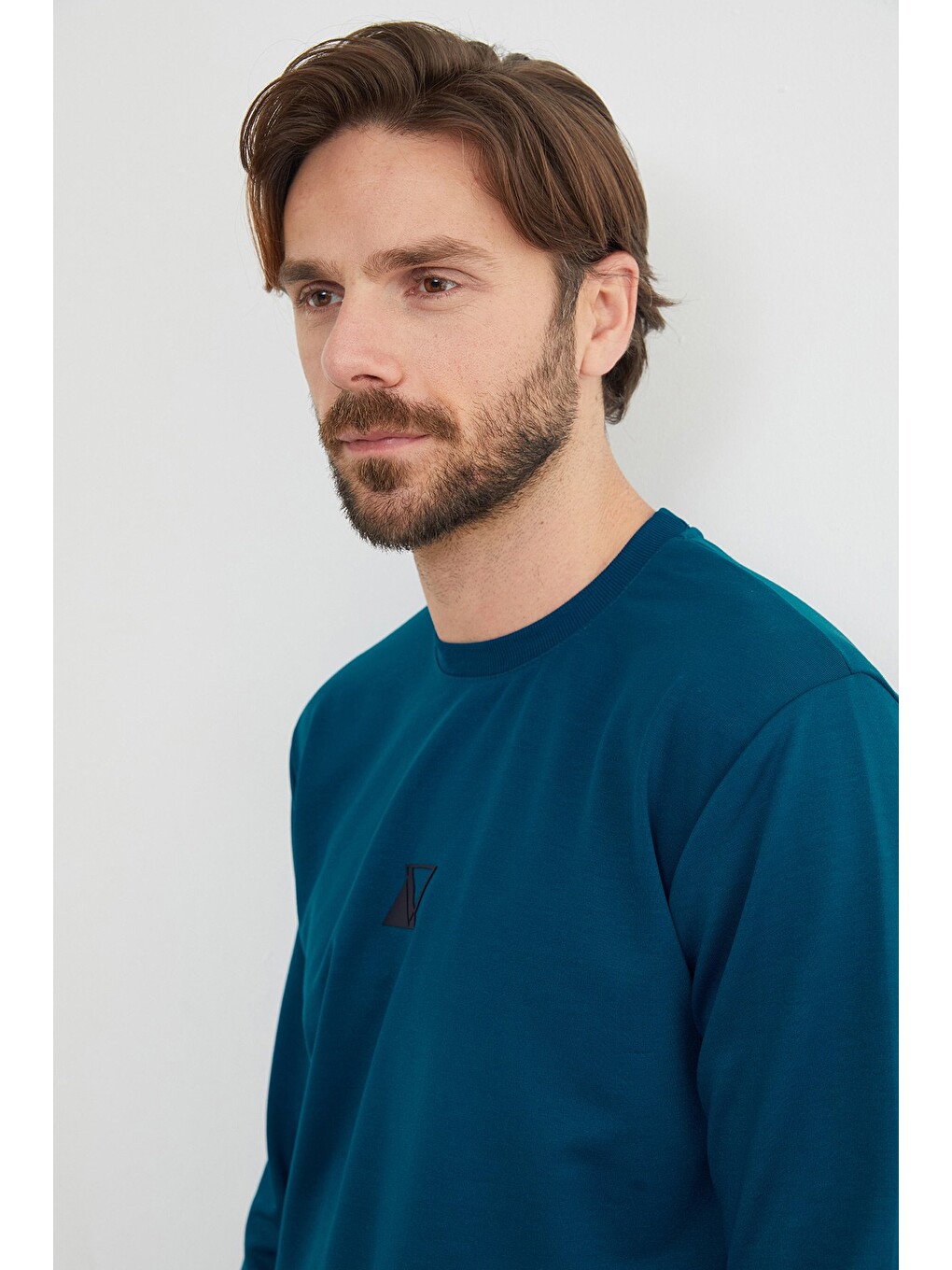 İndigo Üçgen Baskılı Bisiklet Yaka Sweatshirt-4