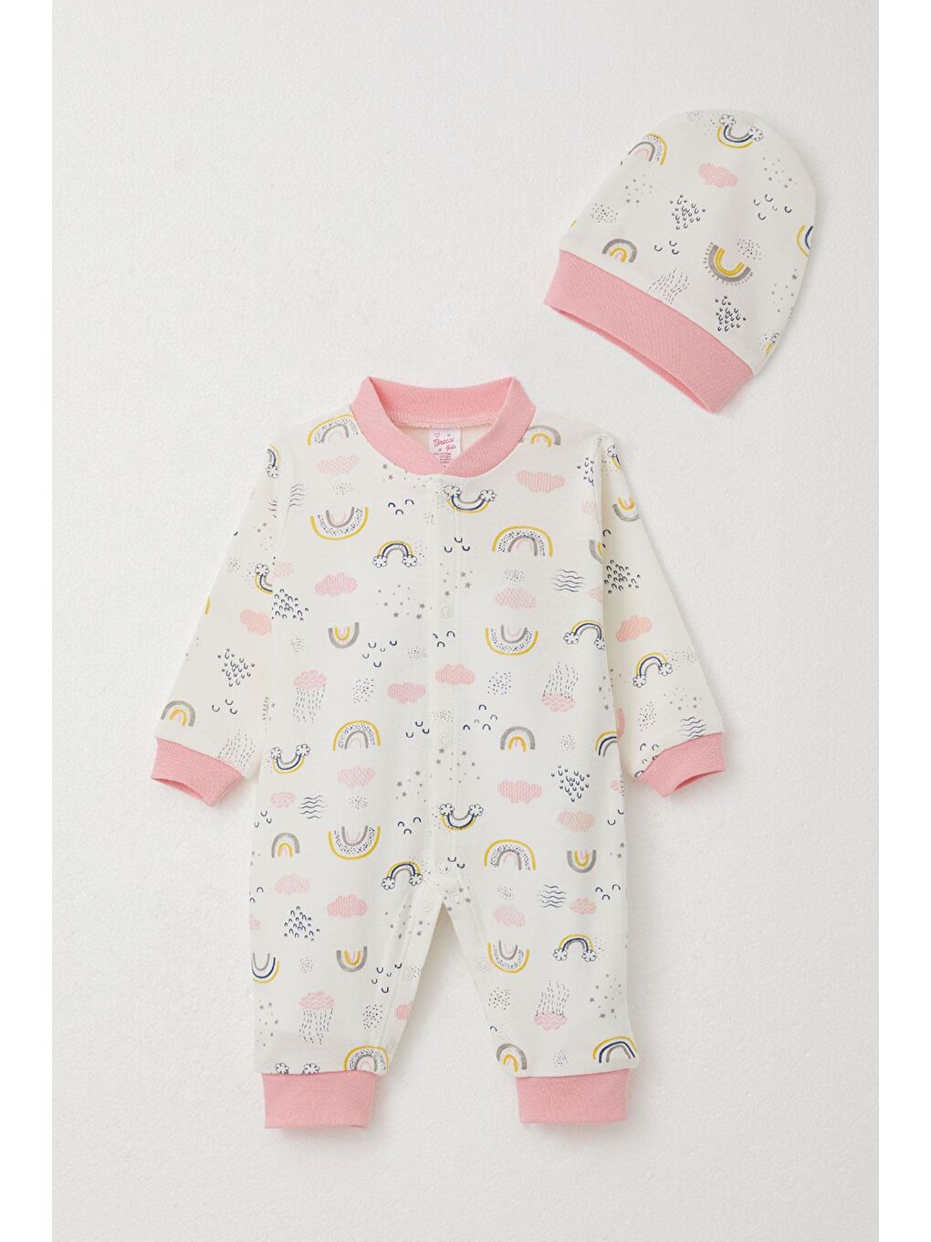 Kız Bebek Tulum Gökyüzü Temalı Ekru (0-6 Ay)