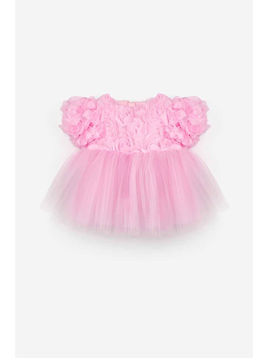 Pembe Gül Detaylı Kız Bebek Elbise - Elina
