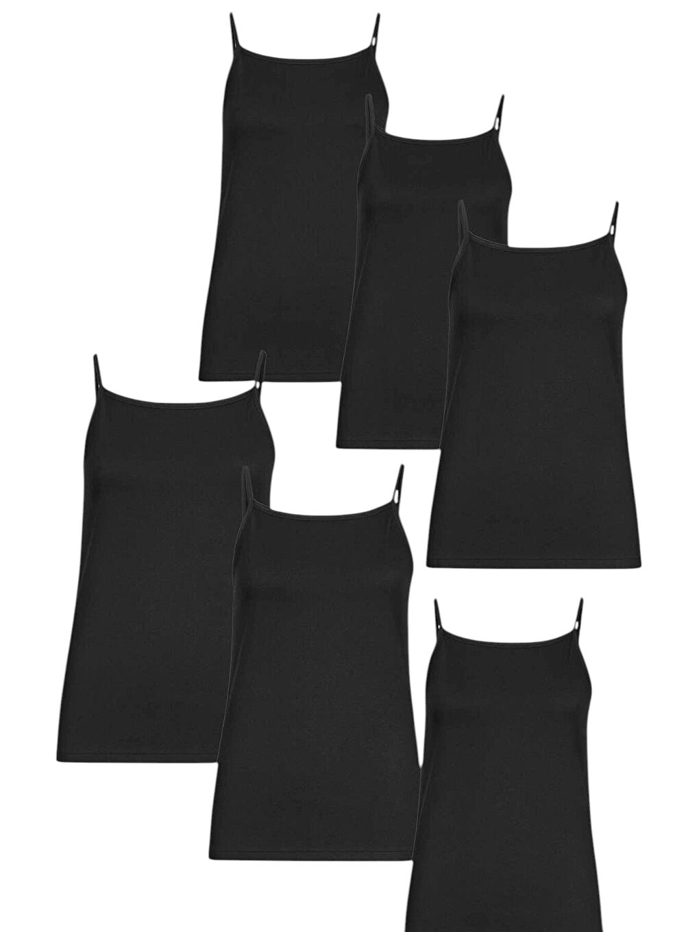 6'lı Kadın Siyah %100 Pamuk Ribana İp Askılı Atlet