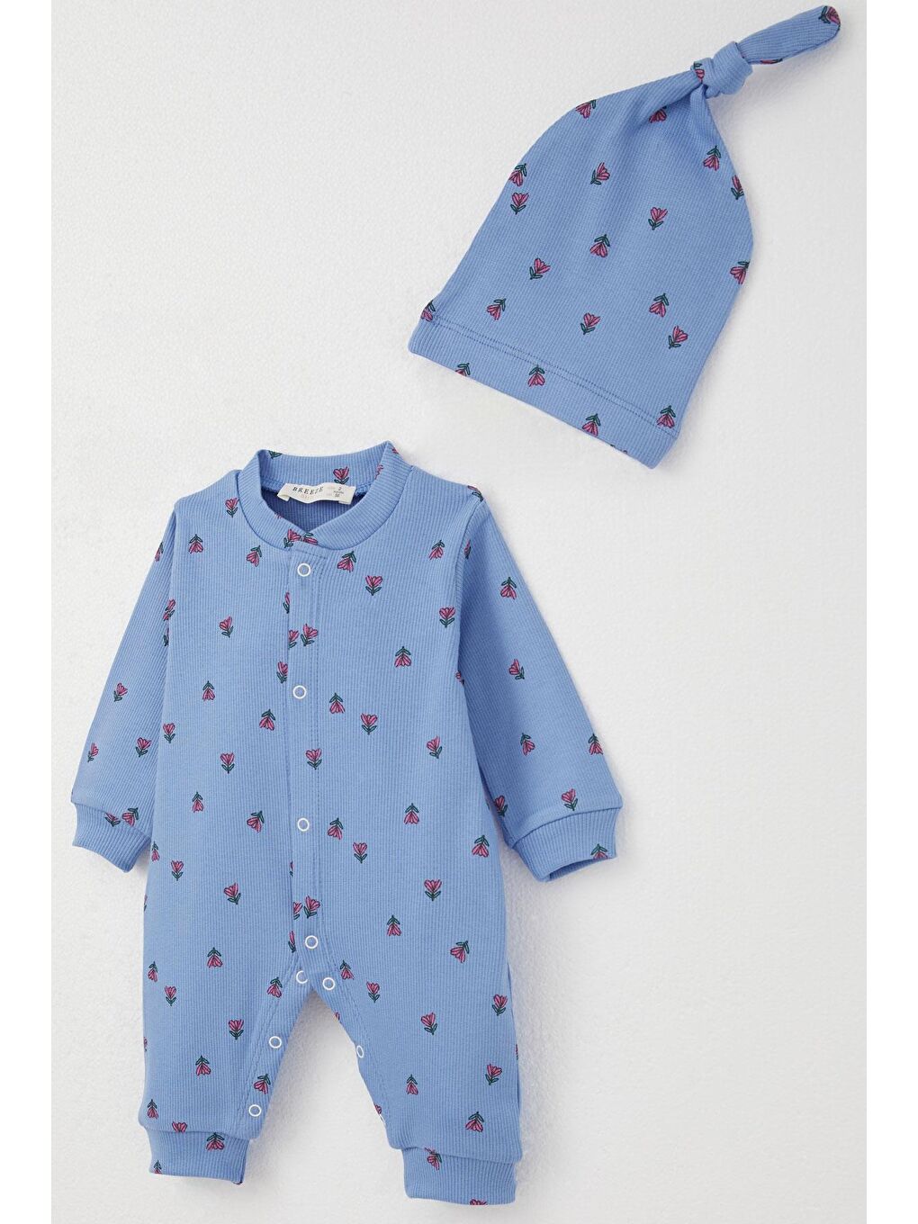 Kız Bebek Tulum Çiçek Desenli Mavi (0-6 Ay)-2