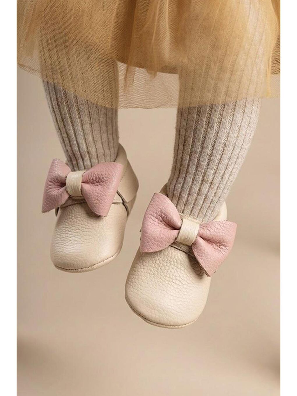 Deri Bebek Ayakkabı 17-21 Numara Ekru Pudra