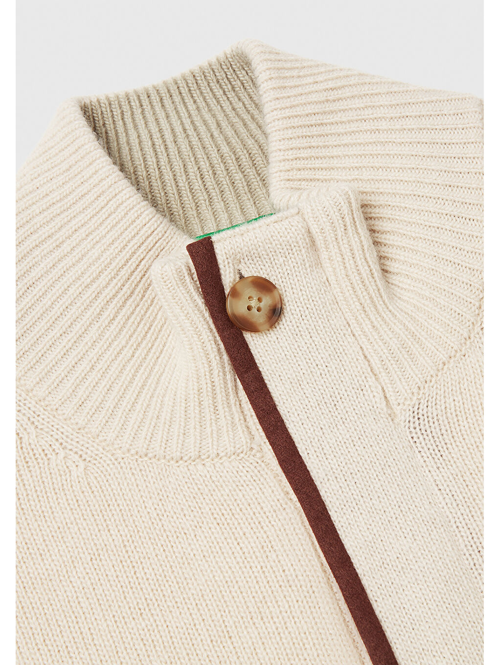 Ekru Erkek Krem Yün Karışımlı Dik Yaka Yarım Fermuarlı Dirsek Yamalı Triko-6