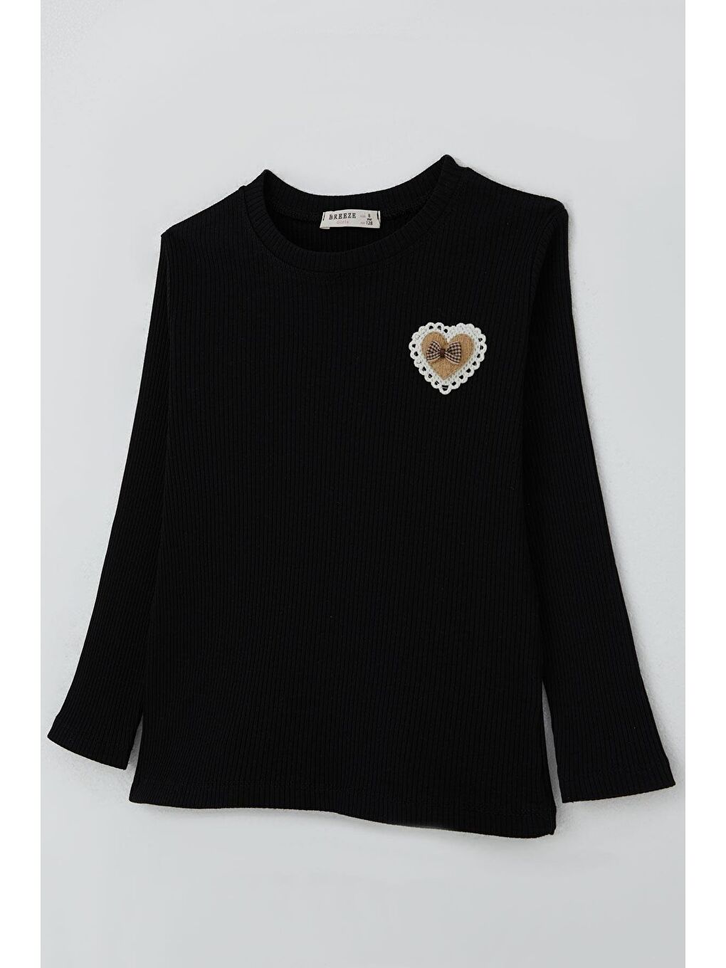 Kız Çocuk Uzun Kollu Tişört Kalp Armalı Fiyonklu Siyah (5-10 Yaş)-6