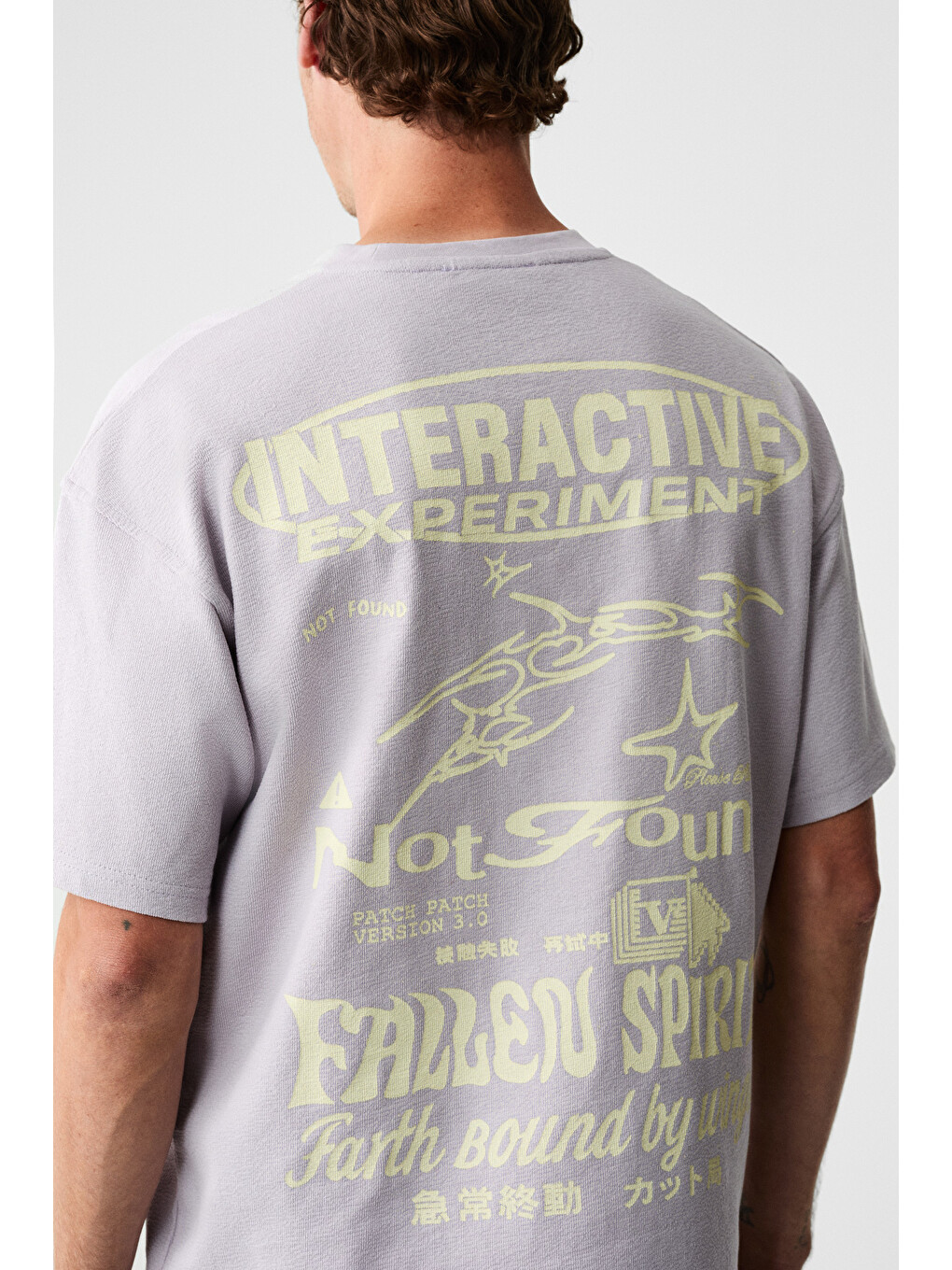 Lorenno Erkek Göğüs Baskılı %100 Organik Pamuklu Bisiklet Yaka Lila T-shirt-2