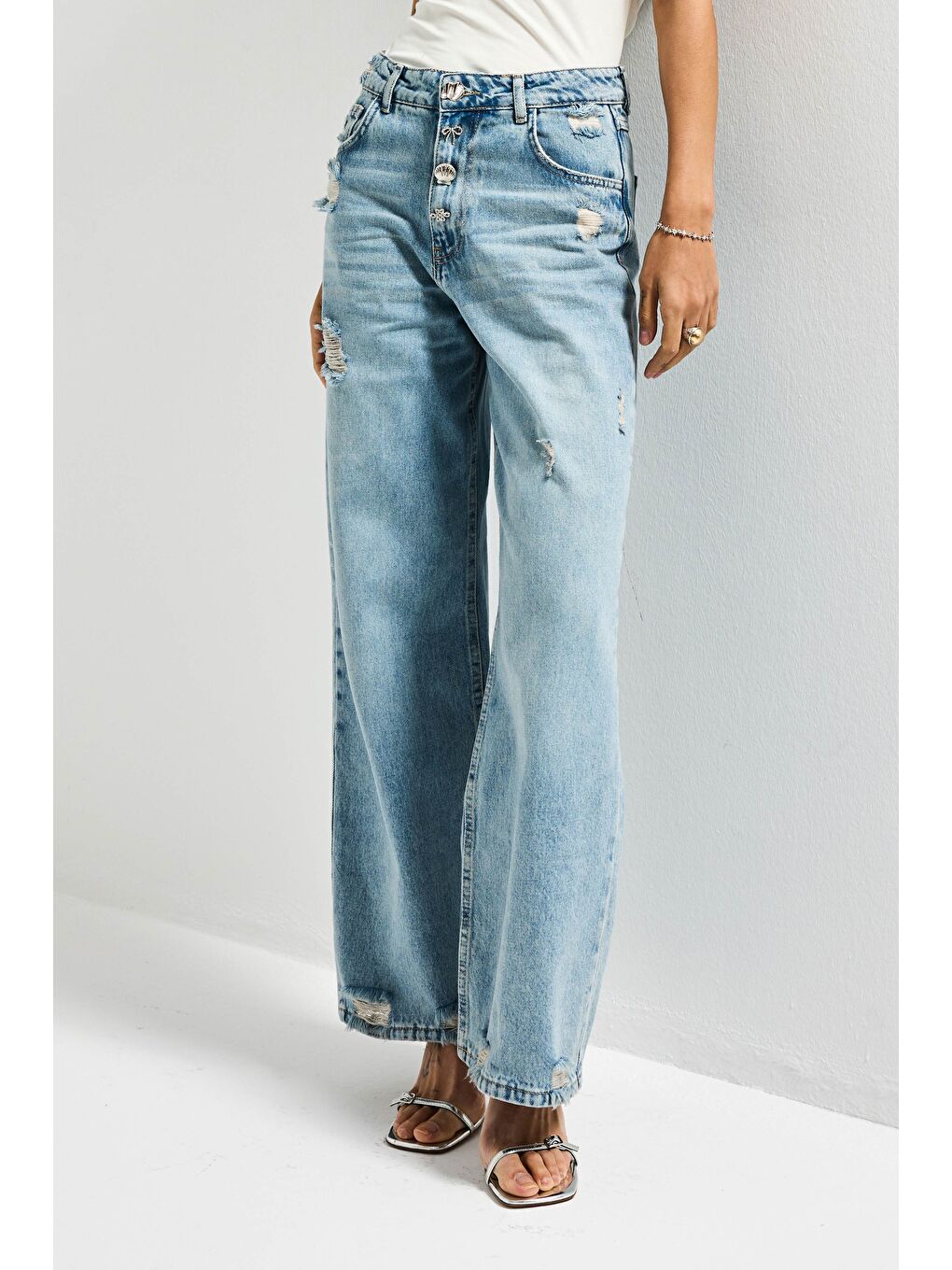Mavi Kadın Jean Rengi 12s6-32 Relax Wide Leg Özel Aksesuar Detaylı Tasarım Denim Jean-4