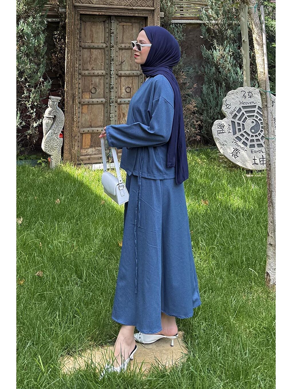 Bağlama Detaylı Etekli Takım İndigo-1