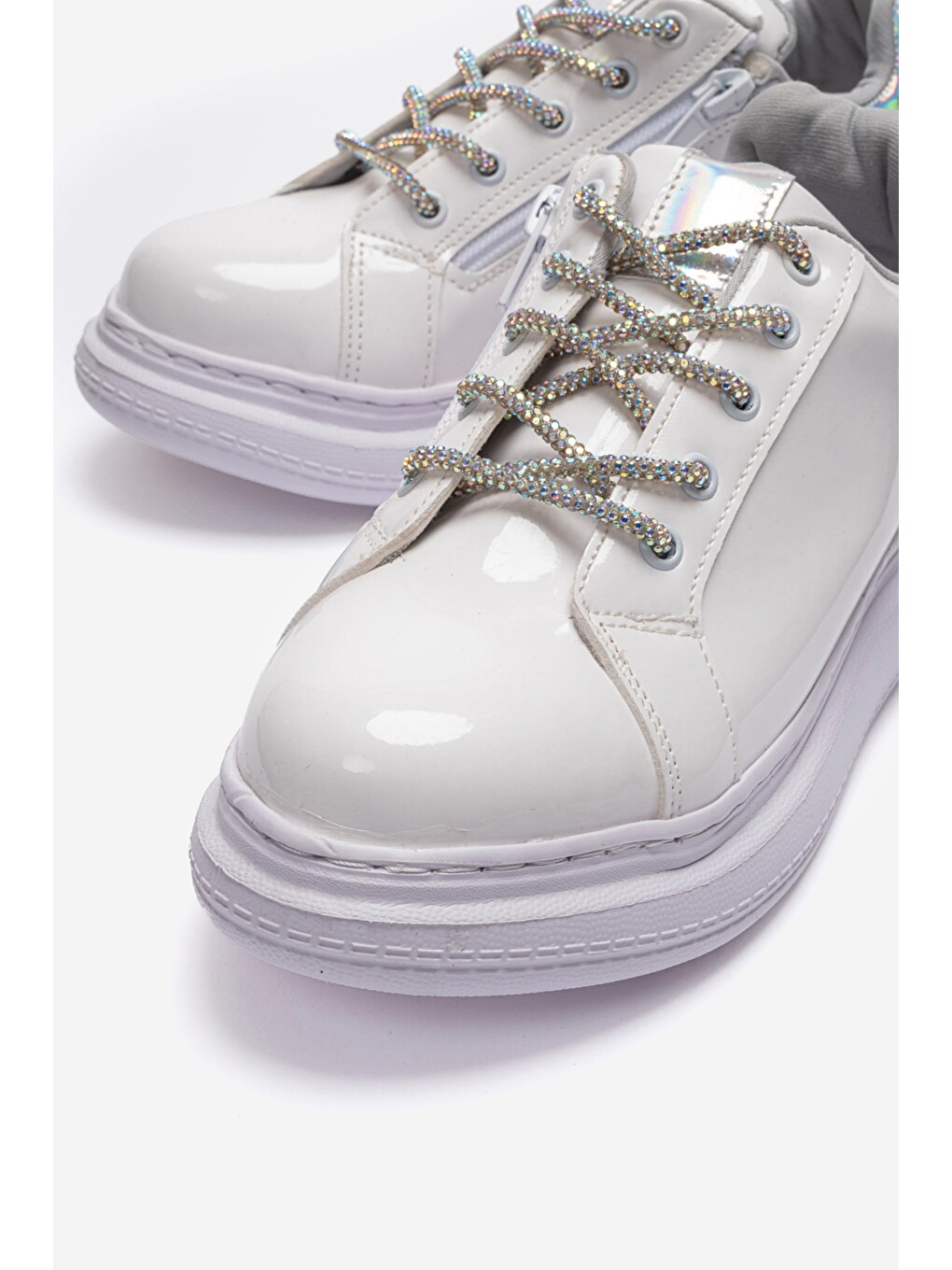 Kız Çocuk Beyaz Rugan Sneaker Ayakkabı-1