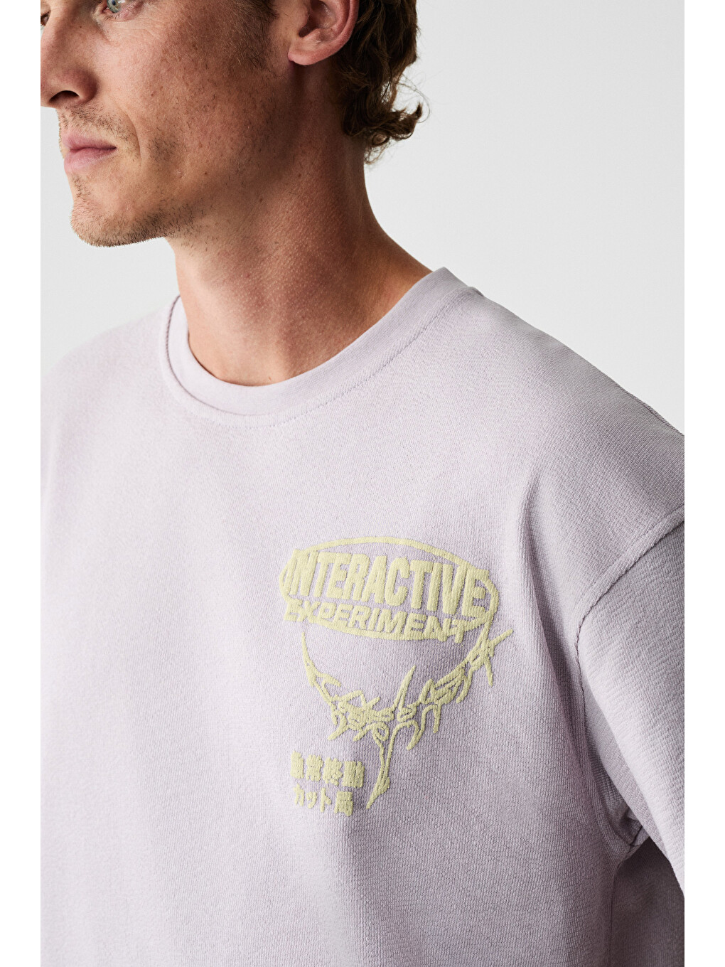 Lorenno Erkek Göğüs Baskılı %100 Organik Pamuklu Bisiklet Yaka Lila T-shirt-3