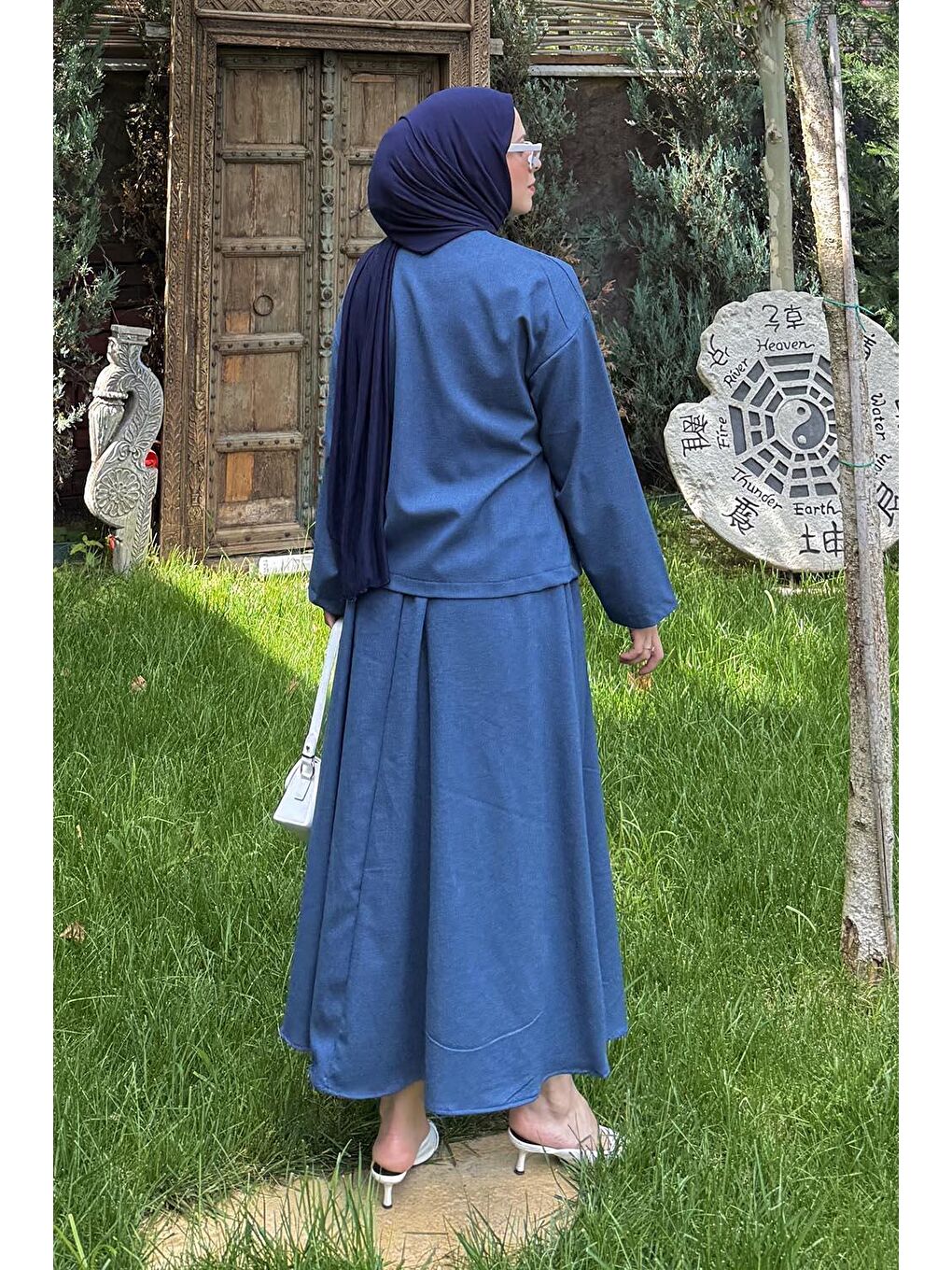 Bağlama Detaylı Etekli Takım İndigo-3