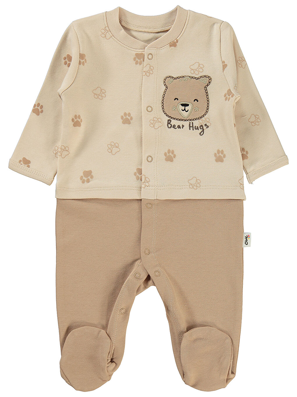 Bej Baby Erkek Bebek Patikli Tulum 1-6 Ay Fil Dişi