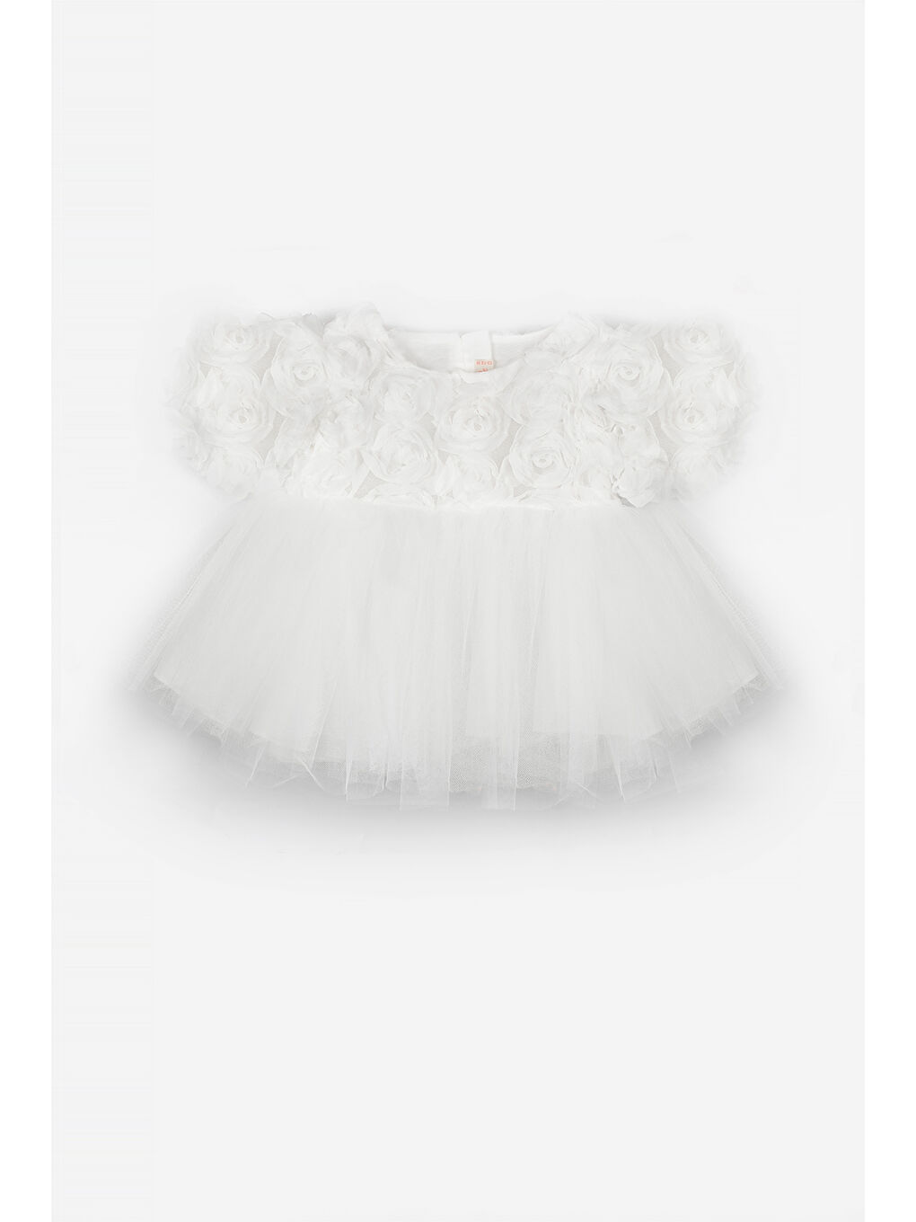 Beyaz Gül Detaylı Kız Bebek Elbise - Elina