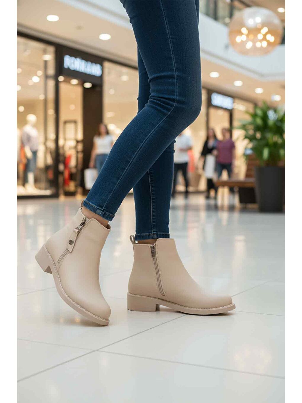 Bej Cilt Polarlı Kaymaz Taban Kadın Topuklu Bot 224581 Z-2