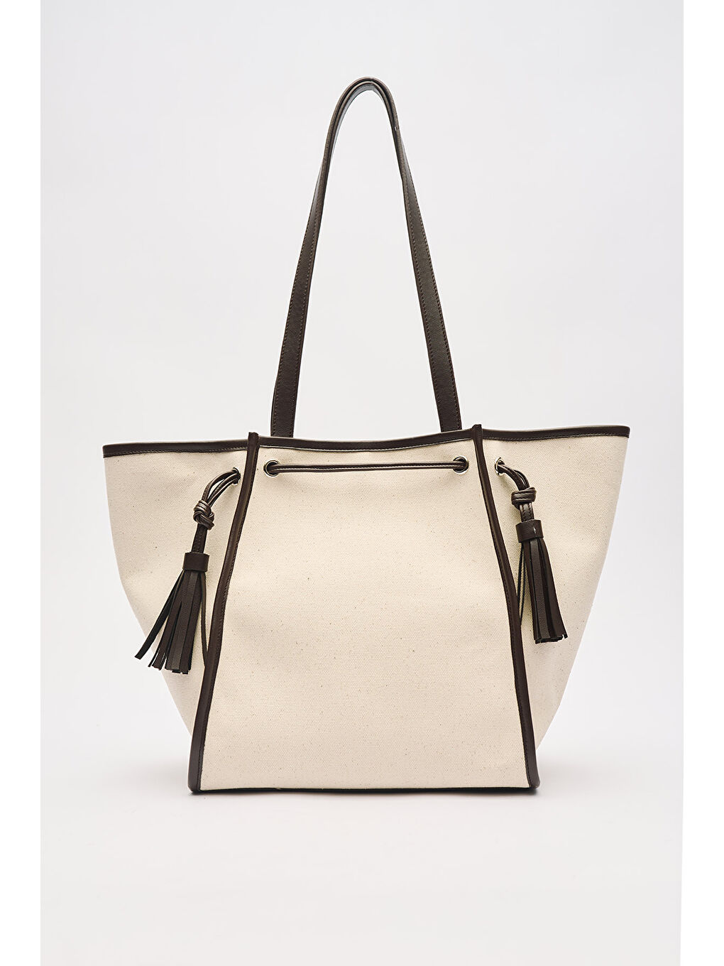 Kanvas Püsküllü Cıty Çanta Kahverengi