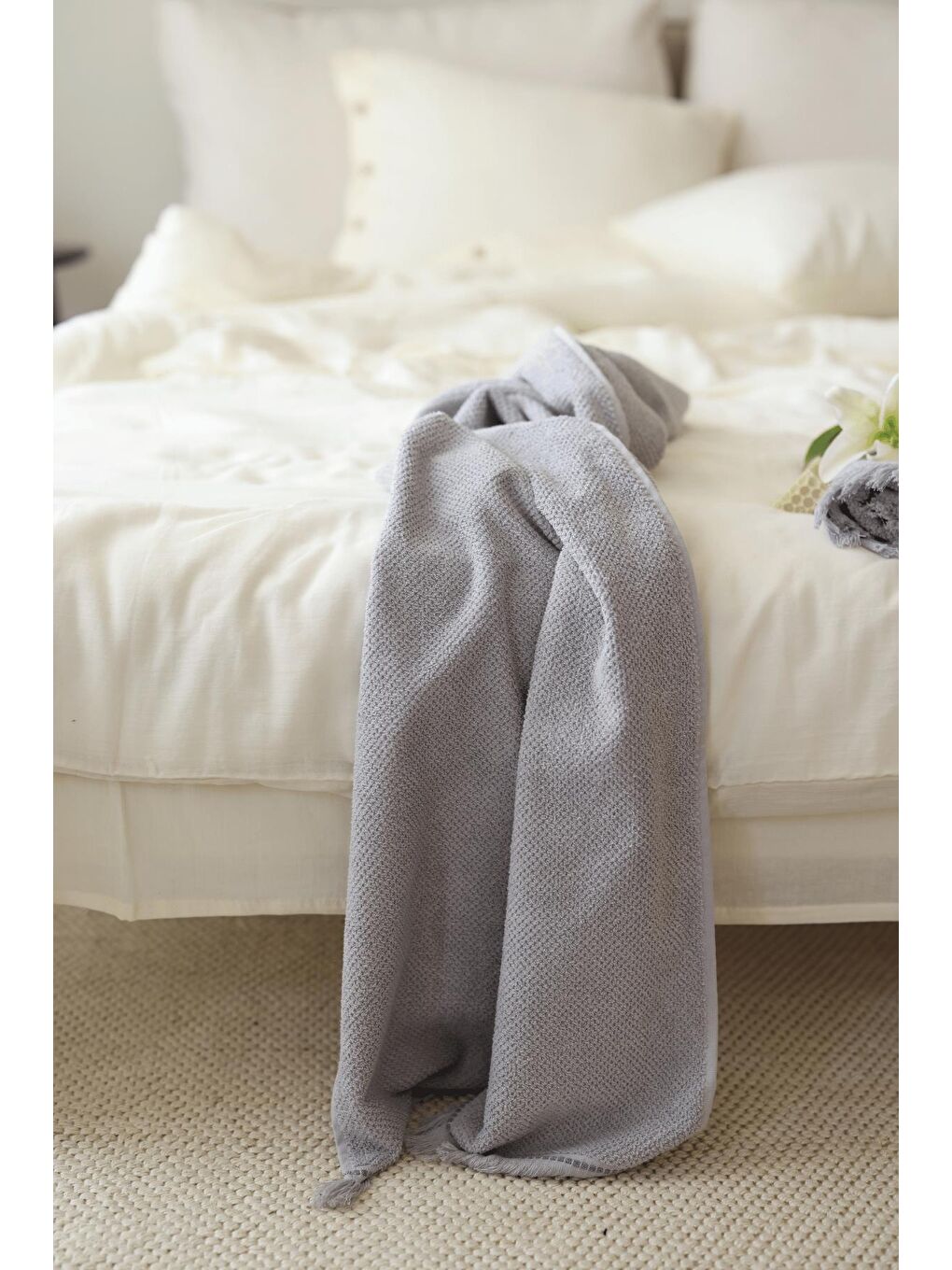 Travertine %100 Pamuk Banyo Havlusu 90x150 Gri-3