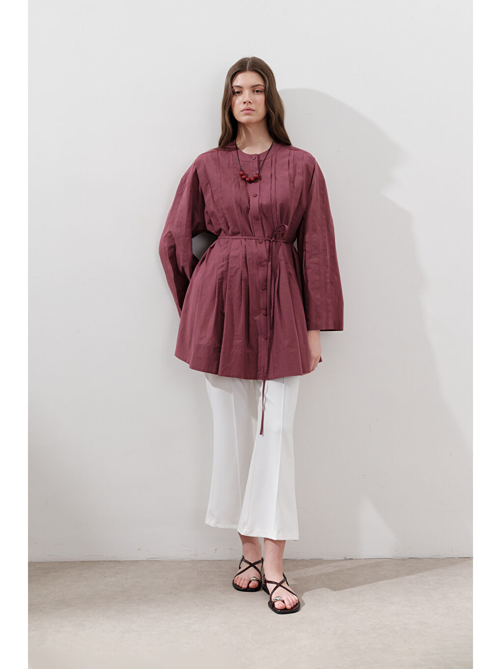 Pembe Nervürlü Geniş Kollu Tunik Gülkurusu-1