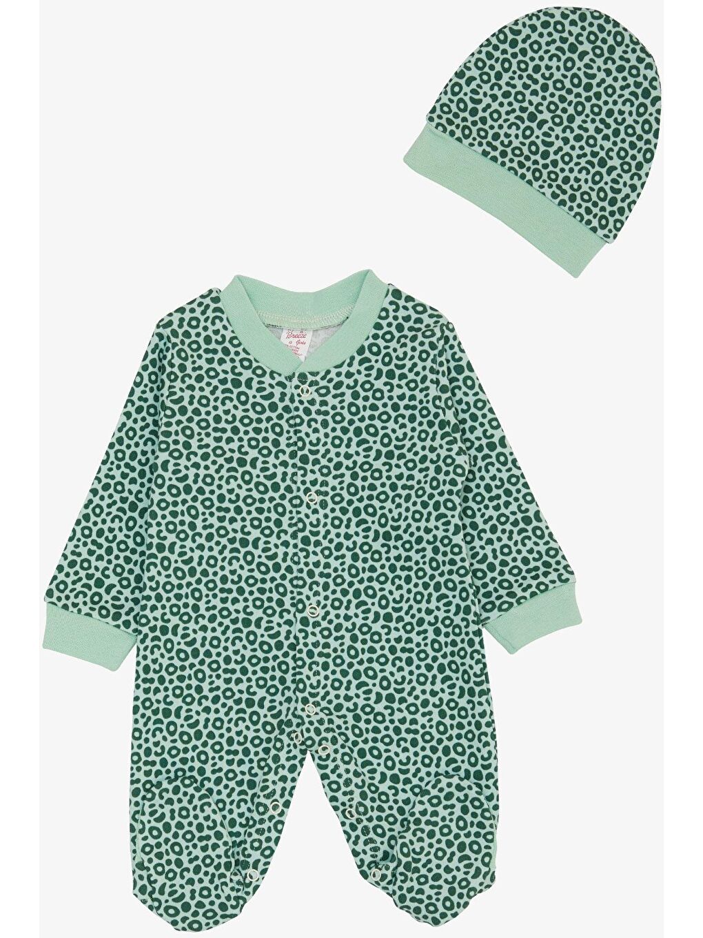 Turkuaz Kız Bebek Patikli Tulum Benek Desenli Mint Yeşili (0-6 Ay)