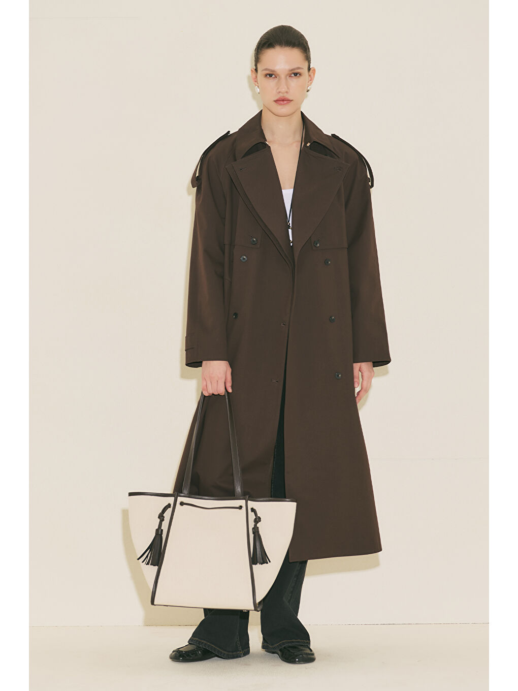 Kanvas Püsküllü Cıty Çanta Kahverengi-3