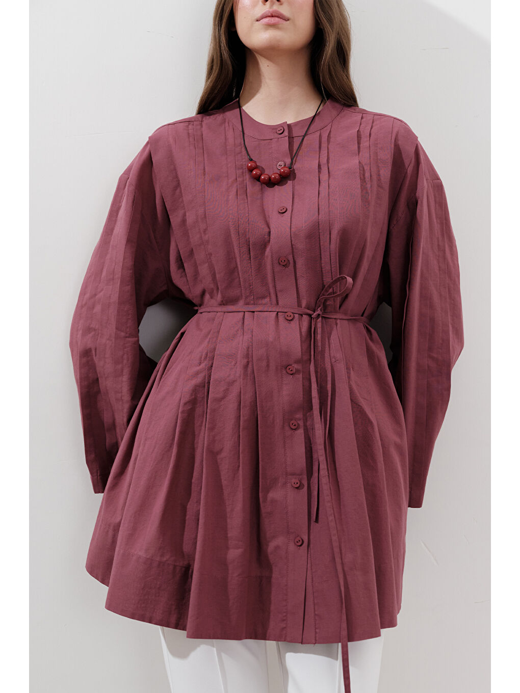 Pembe Nervürlü Geniş Kollu Tunik Gülkurusu-2