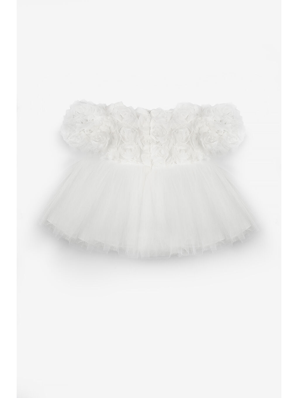 Beyaz Gül Detaylı Kız Bebek Elbise - Elina-1