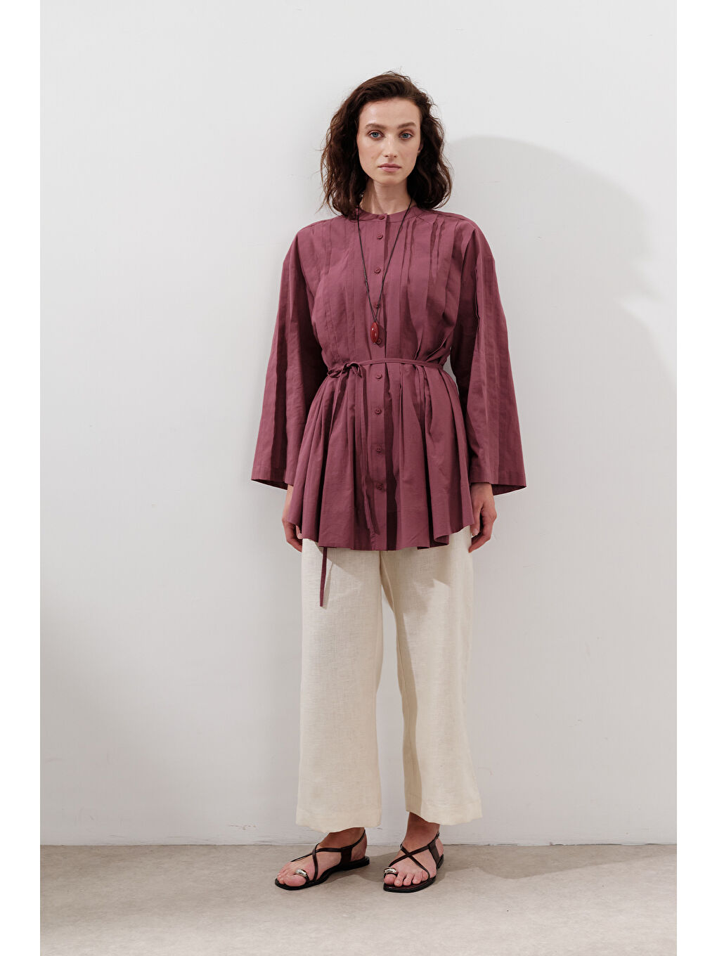 Pembe Nervürlü Geniş Kollu Tunik Gülkurusu-3