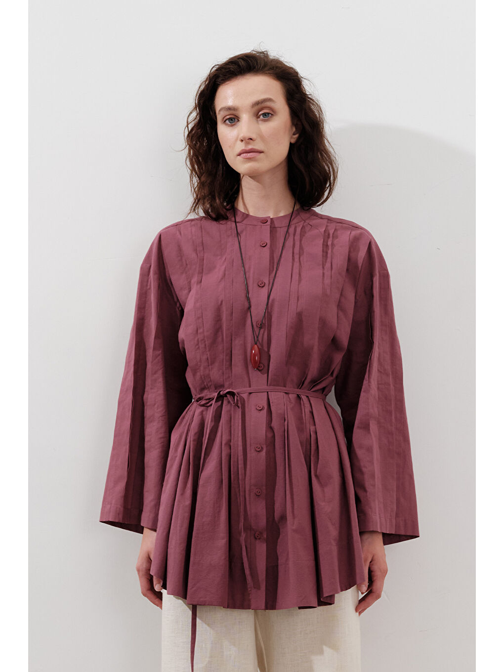 Pembe Nervürlü Geniş Kollu Tunik Gülkurusu-4