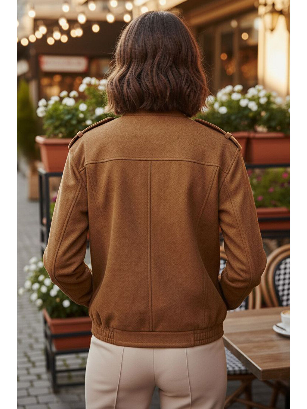 Kahverengi Çift Cepli Beli Lastikli Süet Ceket Taba - 28091-TABA-2