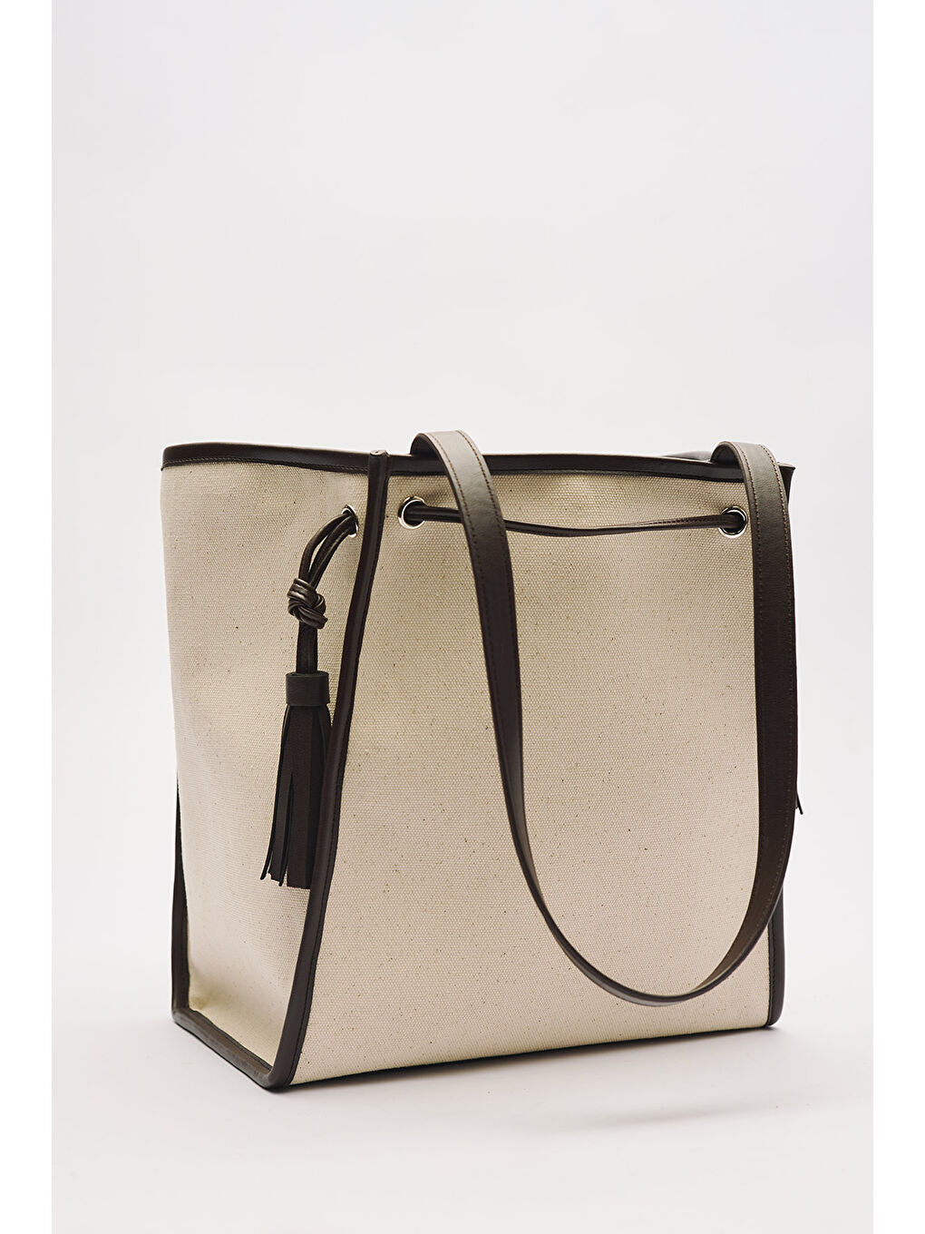 Kanvas Püsküllü Cıty Çanta Kahverengi-8