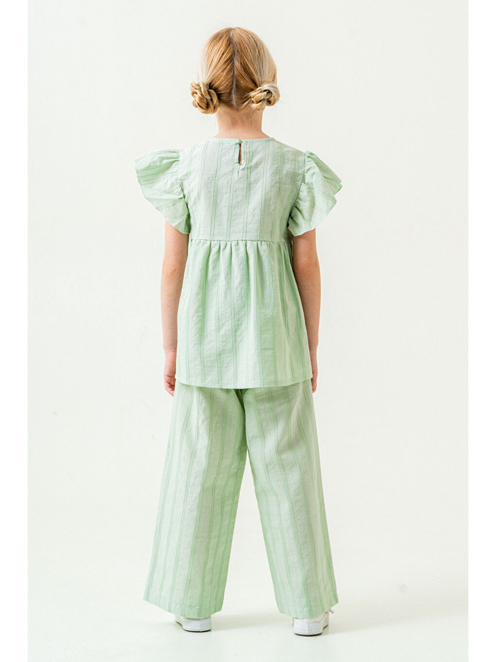 Kız Çocuk Rahat Kesim Simli Çizgili Alt Üst Takım 5-9 Yaş Yeşil-1