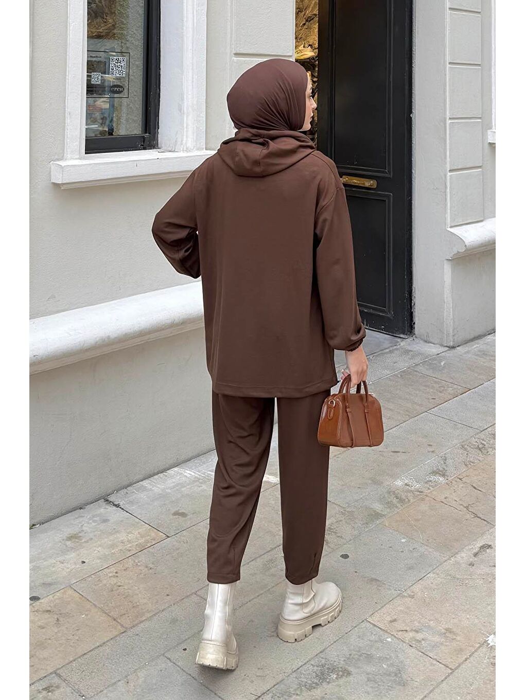 Kapüşonlu İkili Takım Acı Kahverengi-3
