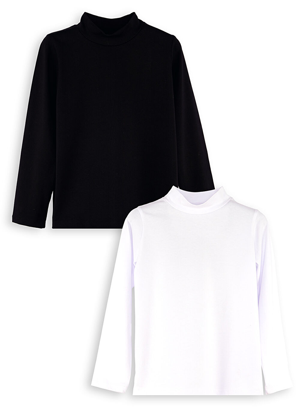 Karışık Siyah ve Beyaz Kız-Erkek Çocuk 2li Boğazlı T-shirt