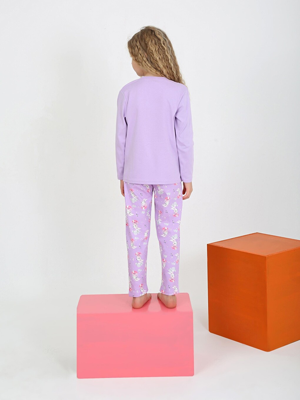 Lila Kız Çocuk Uzun Kollu %100 Pamuklu Pijama Takımı Snuggle Bunny-3