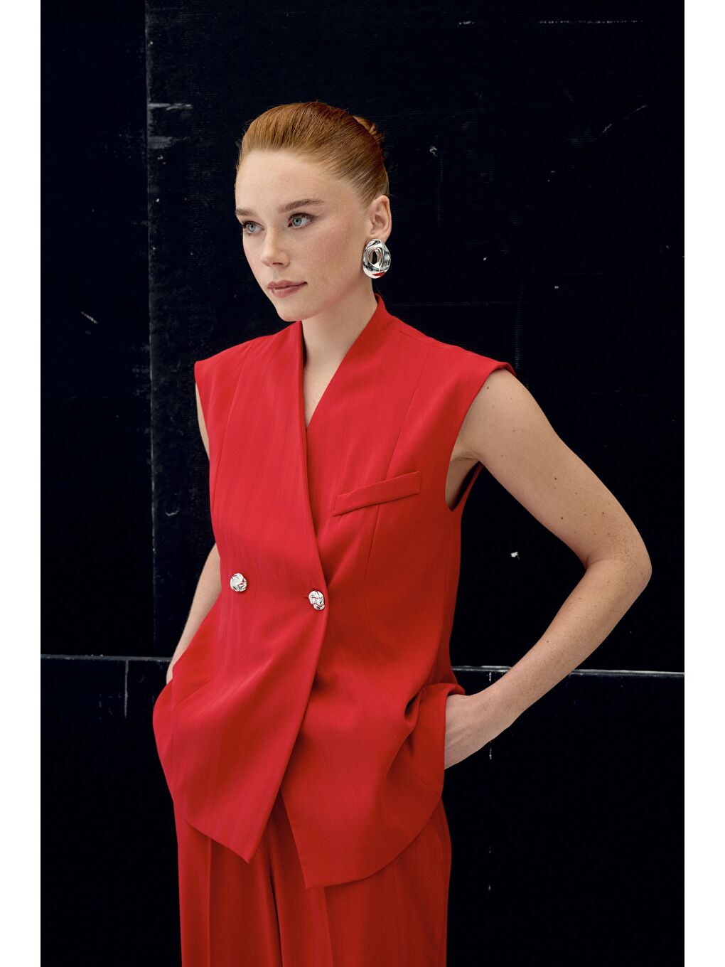 Anna Çizgili Yelek - Kırmızı