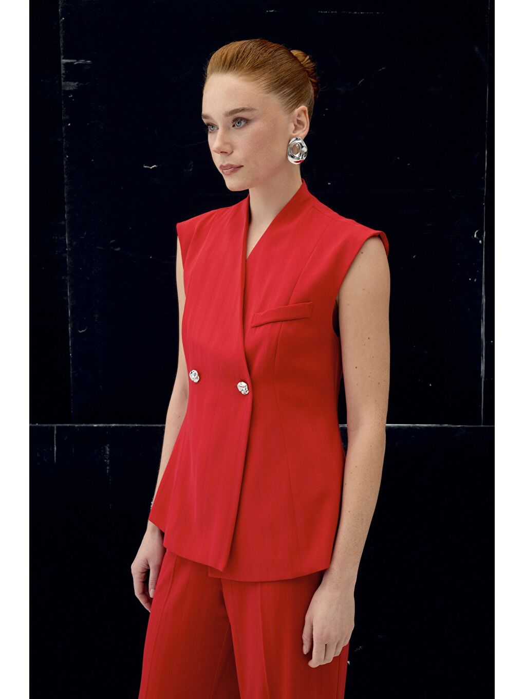 Anna Çizgili Yelek - Kırmızı-1