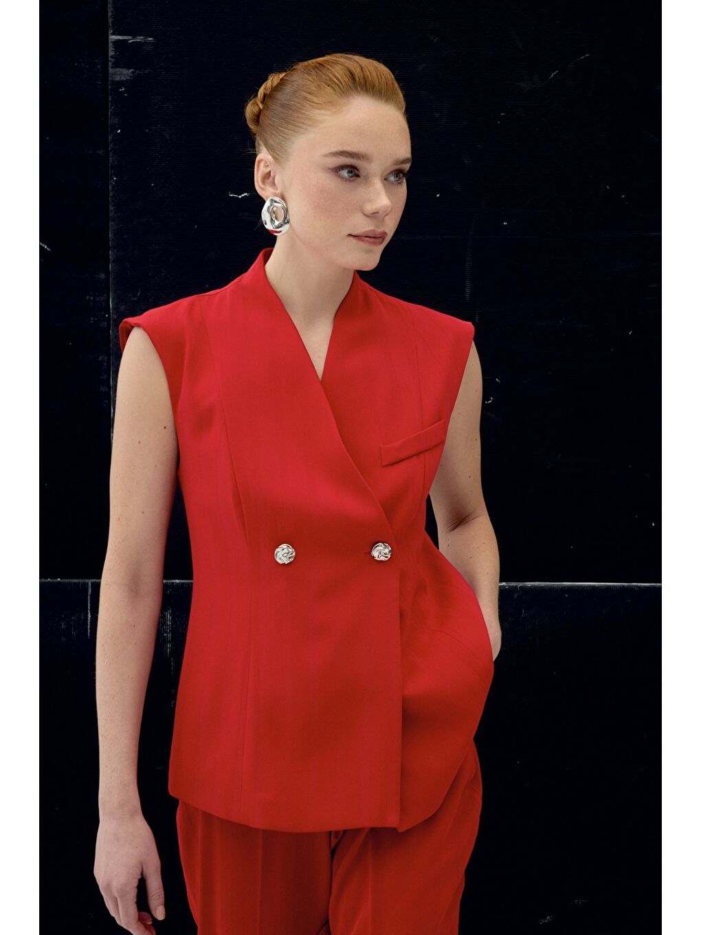 Anna Çizgili Yelek - Kırmızı-2