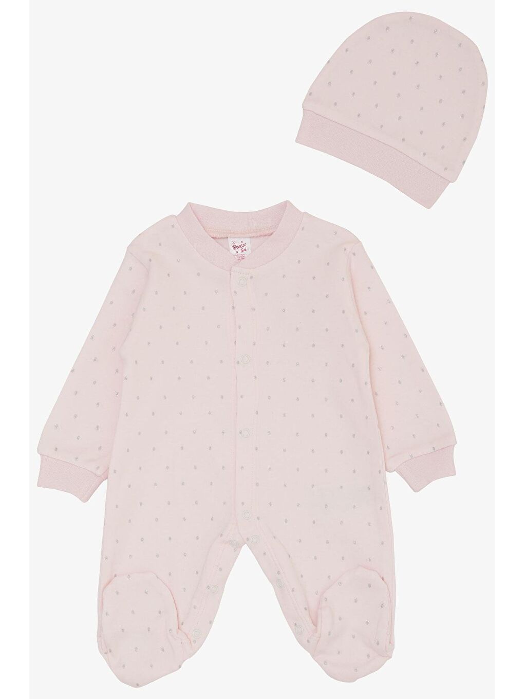 Pembe Kız Bebek Patikli Tulum Puantiye Desenli Pudra (0-6 Ay)