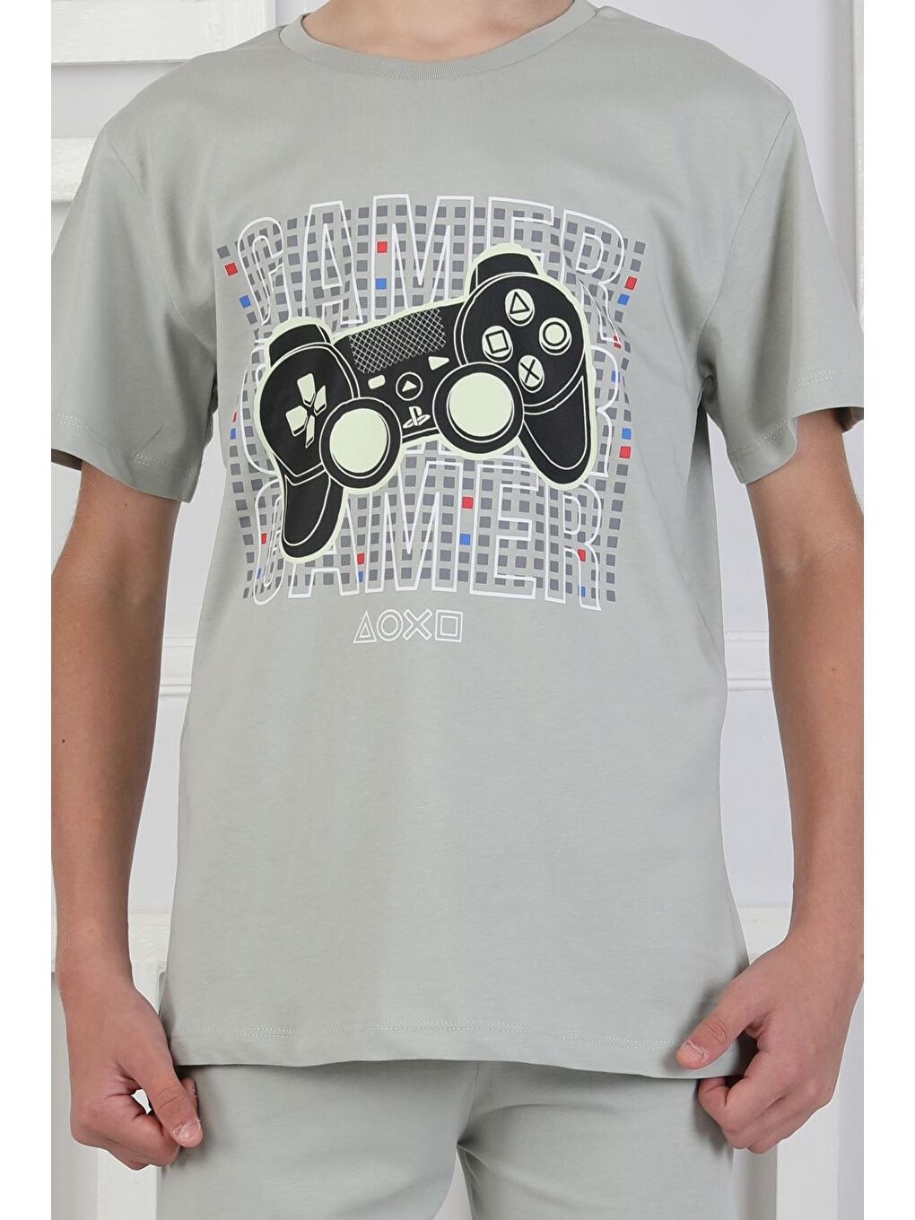 Yeşil Gamer Console Desenli Kısa Kollu Erkek Çocuk Pijama Takımı-6
