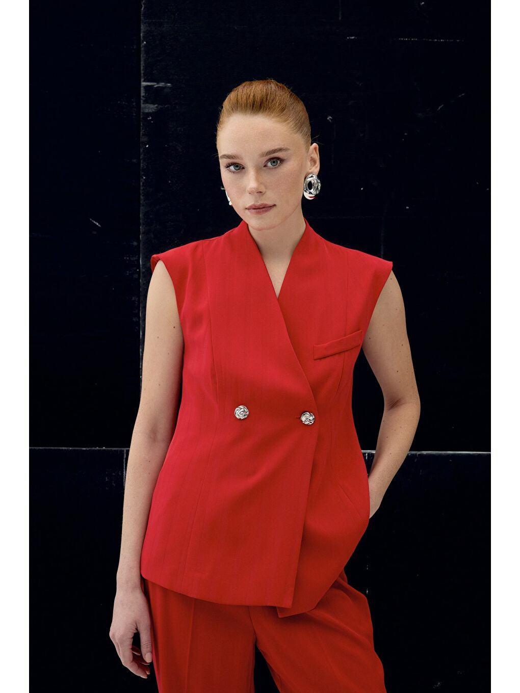 Anna Çizgili Yelek - Kırmızı-3