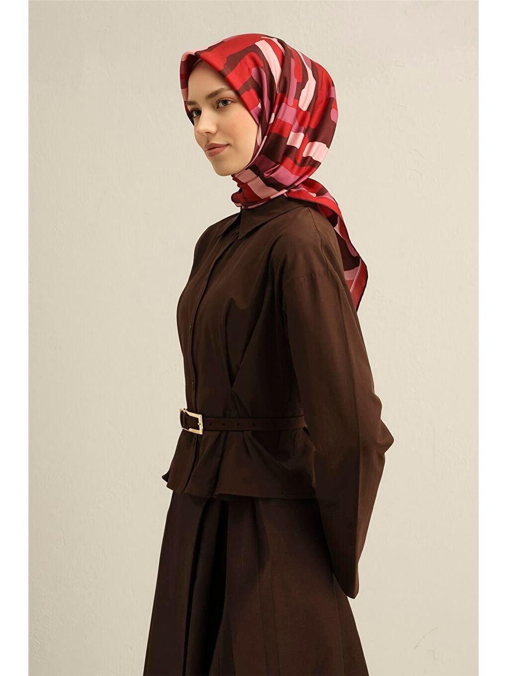 Bordo Soyut Desenli Saf İpek Twill Eşarp 9303 83-1