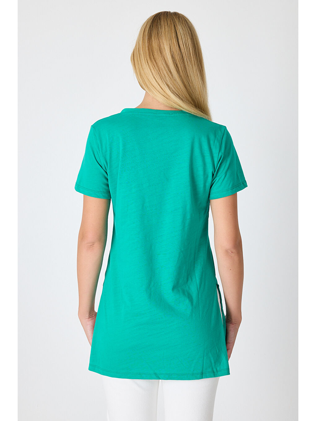 Yeşil Kadın Uzun V Yaka Tunik 2998-4