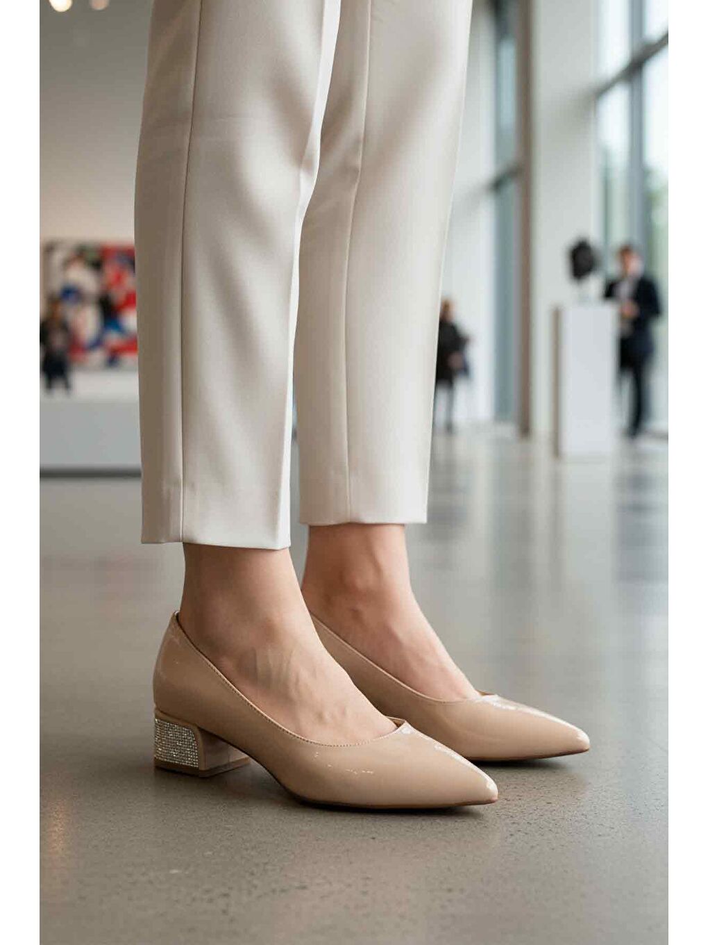 Bej Kırışık Taş İşlemeli Kadın Abiye Ayakkabı 357180 Z-2