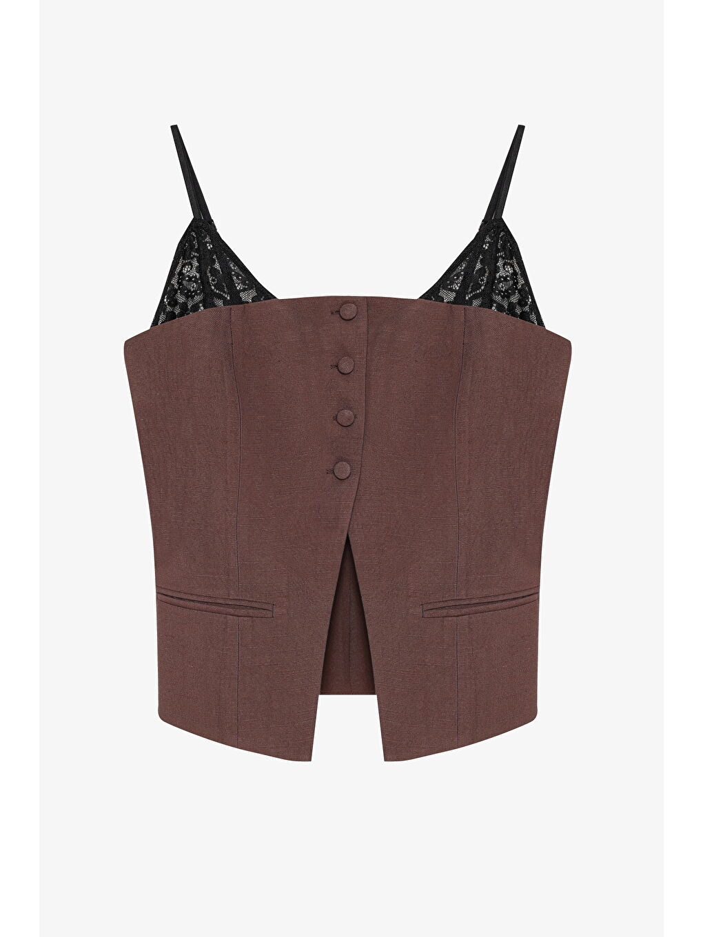 Dantel Askı Garnili Bustiyer Bluz Kahverengi-1