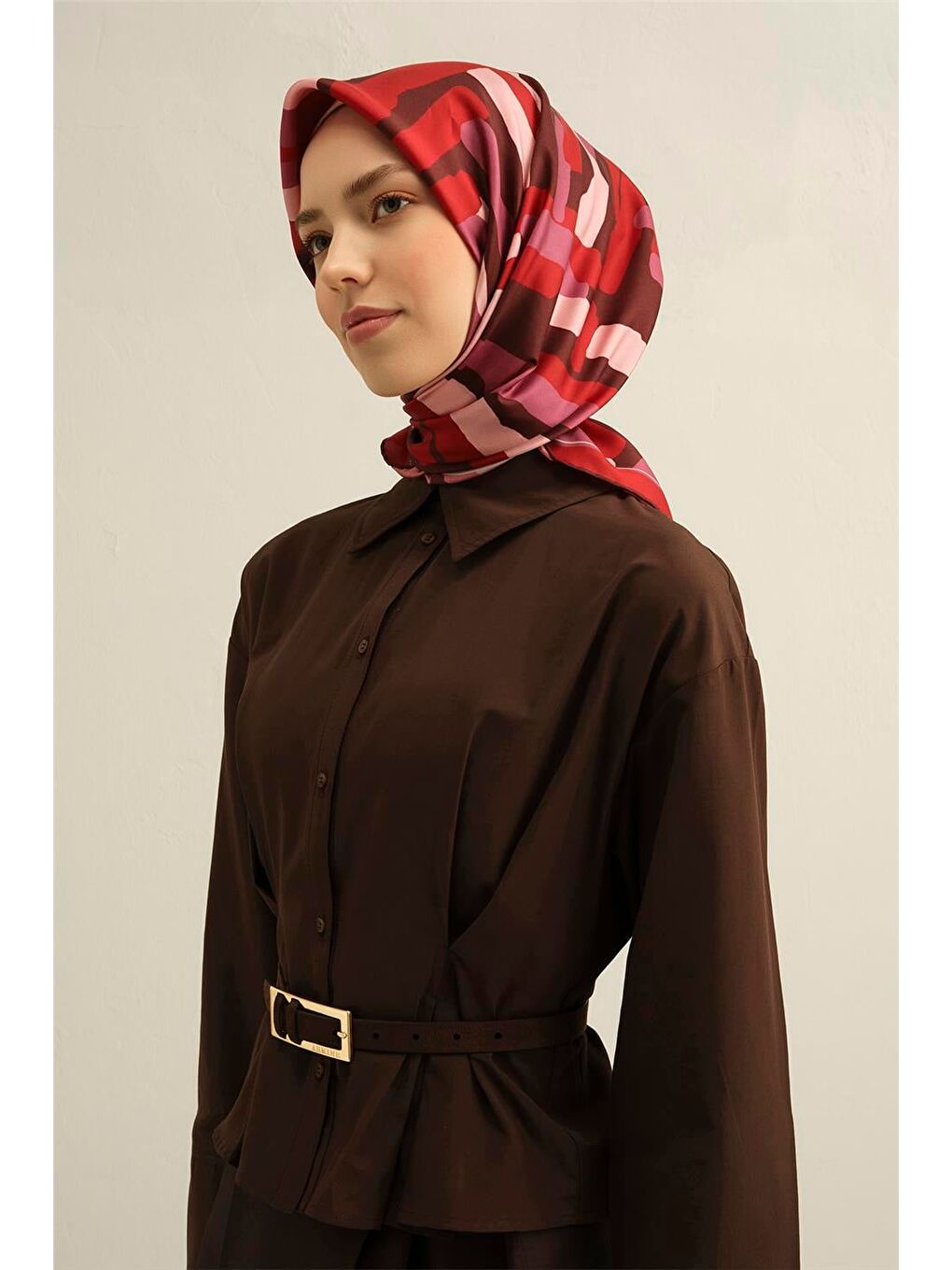 Bordo Soyut Desenli Saf İpek Twill Eşarp 9303 83-2