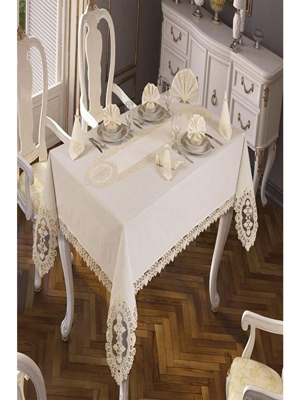 Ekru Hüma Masa Örtüsü 26 Parça Krem-1