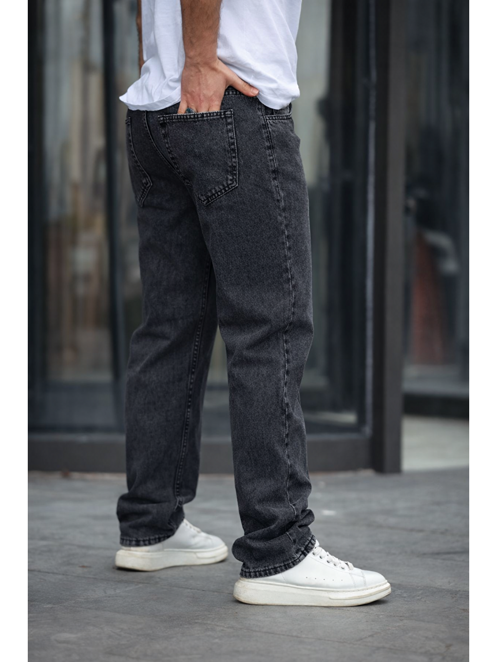 Gri Erkek Baggy Rahat Kalıp Bel Lastikli Pantolon-3