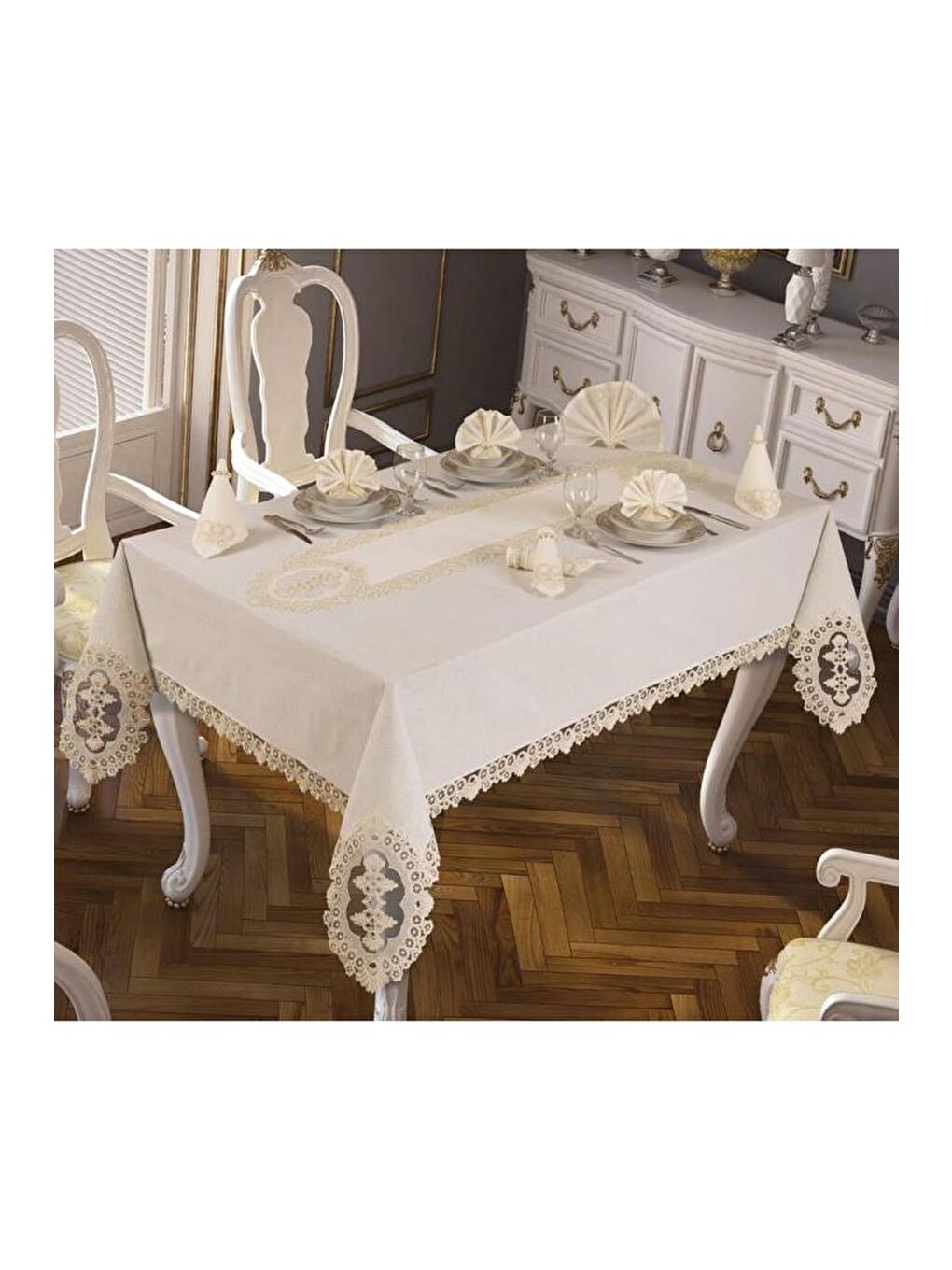Ekru Hüma Masa Örtüsü 26 Parça Krem-2