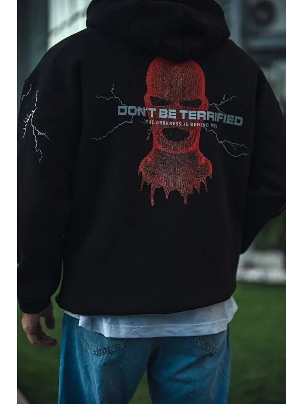 Üç İplik Kapüşonlu Baskılı Oversize Sweatshirt- Siyah-1